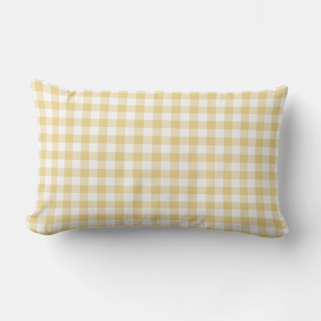 Yellow Gingham Pattern Checkered Lumbar Pillow (Front)