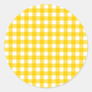 Yellow Gingham Pattern Classic Round Sticker