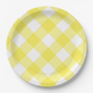 Yellow Gingham Pattern Paper Plates
