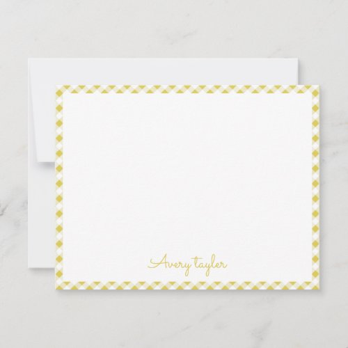 Yellow gingham pattern personalized Stationery Note Card