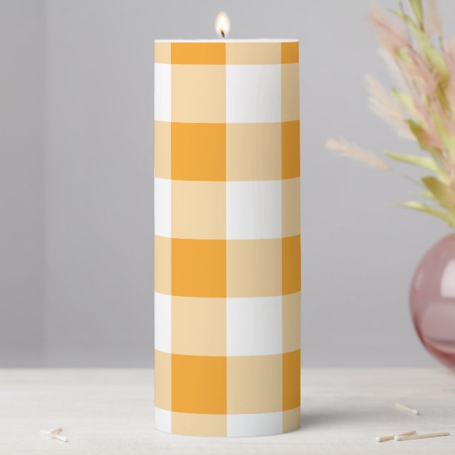 Yellow Gingham Pattern Pillar Candle (In Situ)
