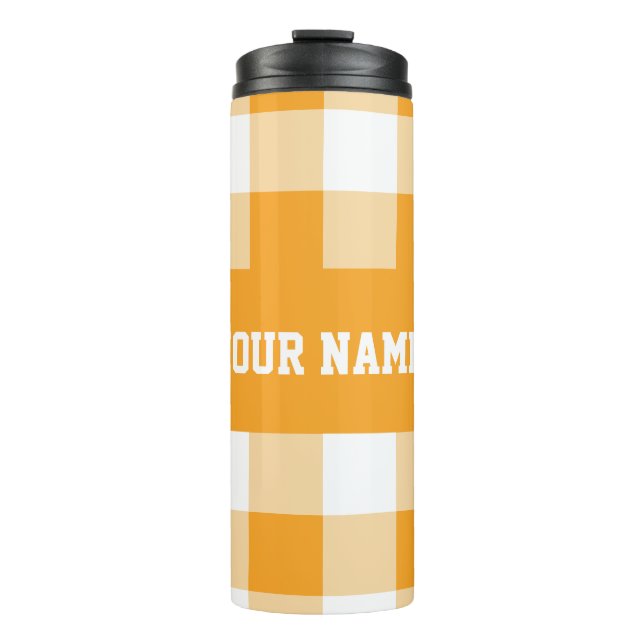 Yellow Gingham Pattern Thermal Tumbler (Front)