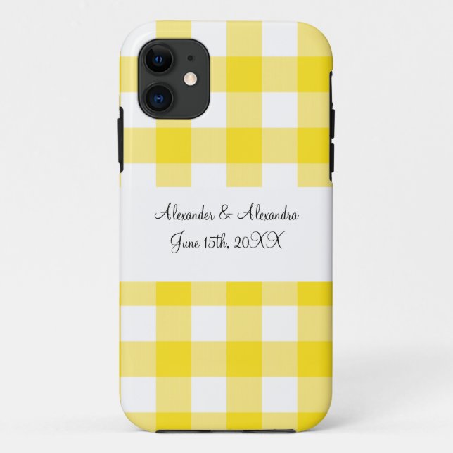 Yellow gingham pattern wedding favors Case-Mate iPhone case (Back)