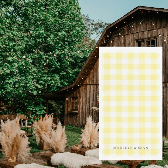 Yellow Gingham Personalized Names Wedding Paper Guest Towels (Creator Uploaded)