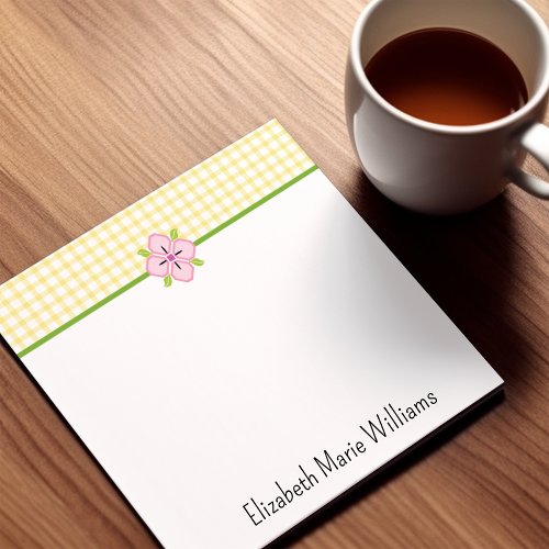 Yellow Gingham Pink Floral Personalized Post_it Notes