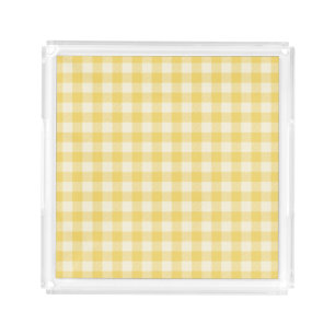 Yellow Gingham Plaid Acrylic Tray