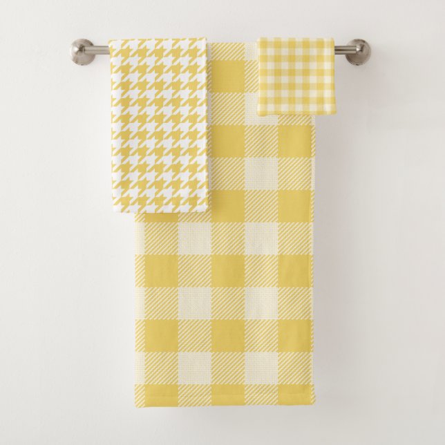 Yellow Gingham Plaid and Houndstooth Towel Set (Insitu)
