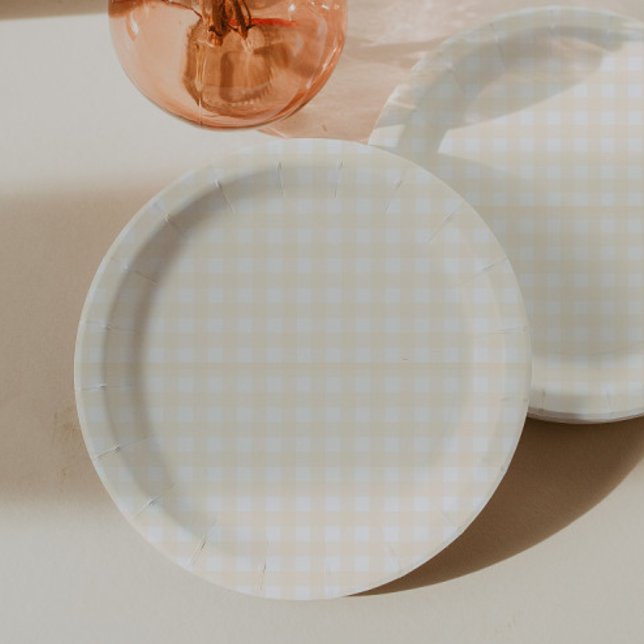 Yellow Gingham Plaid Baby Shower Paper Plates (Creator Uploaded)