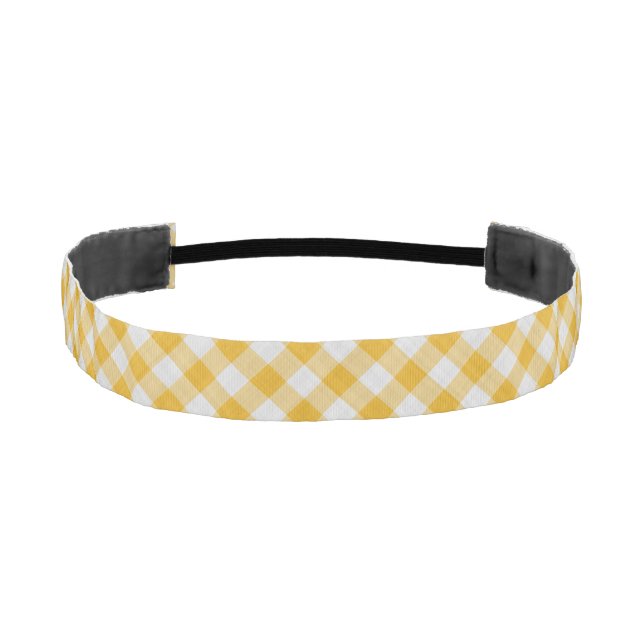 Yellow Gingham Plaid Checkered Pattern Athletic Headband (Front)