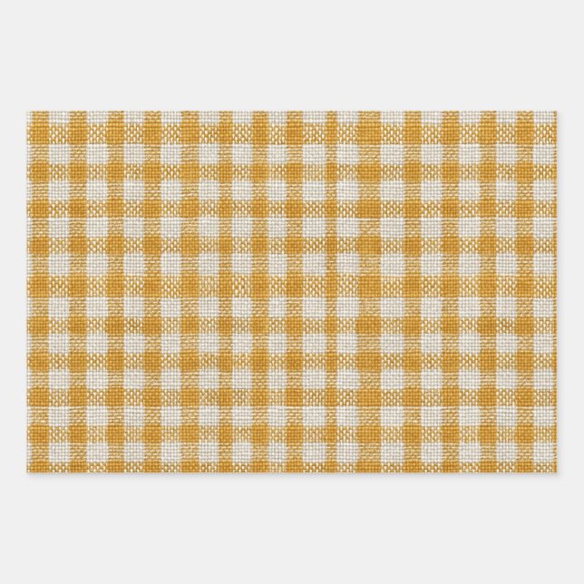Yellow Gingham Plaid Daisy Wrapping Paper Sheets (Front)