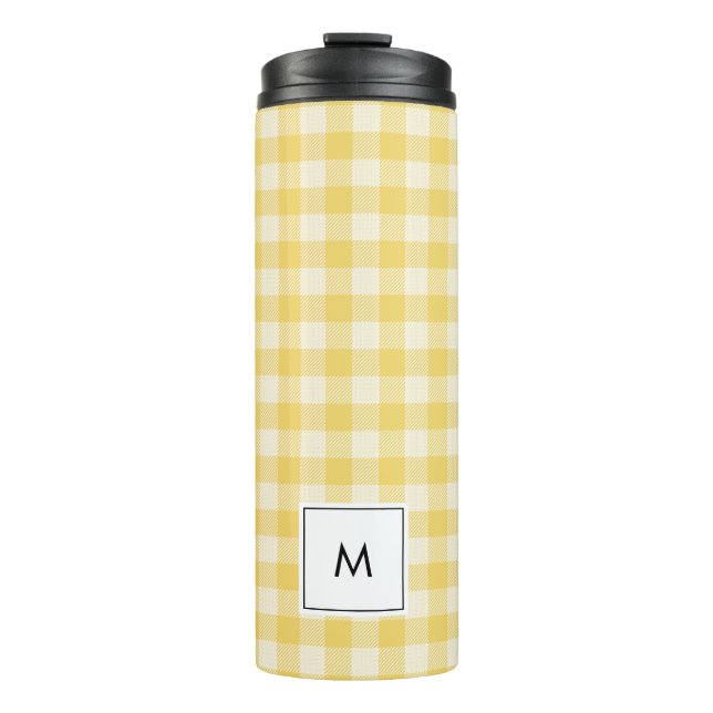 Yellow Gingham Plaid Monogram Thermal Tumbler (Front)