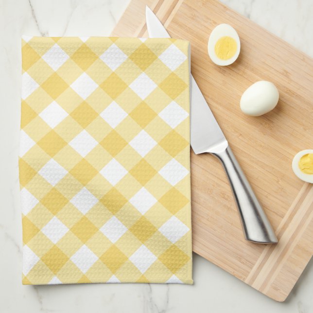 Yellow Gingham Plaid Pattern Kitchen Towel (Quarter Fold)