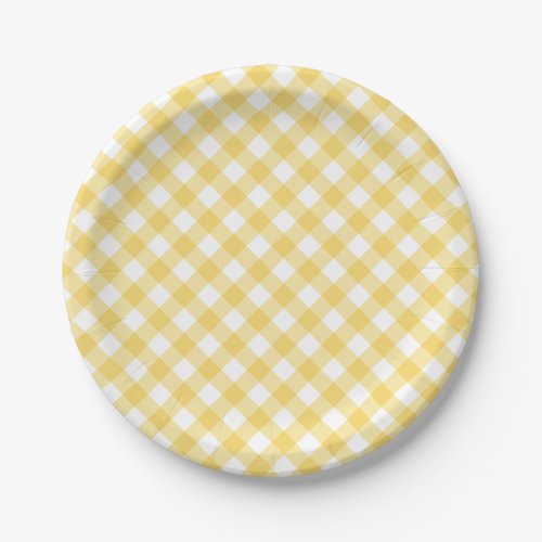 Yellow Gingham Plaid Pattern Paper Plates