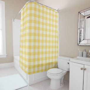 Yellow Gingham Plaid Shower Curtain