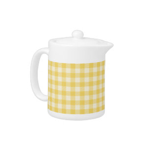 Yellow Gingham Plaid Teapot