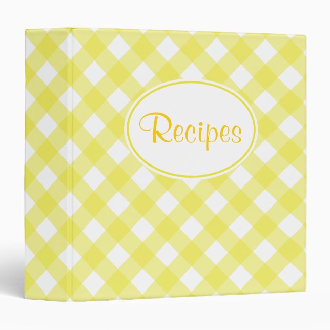 Yellow Gingham Recipe Binder (Front/Spine)