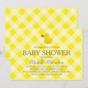 Yellow Gingham Rubber Duckie Baby Shower Invitation