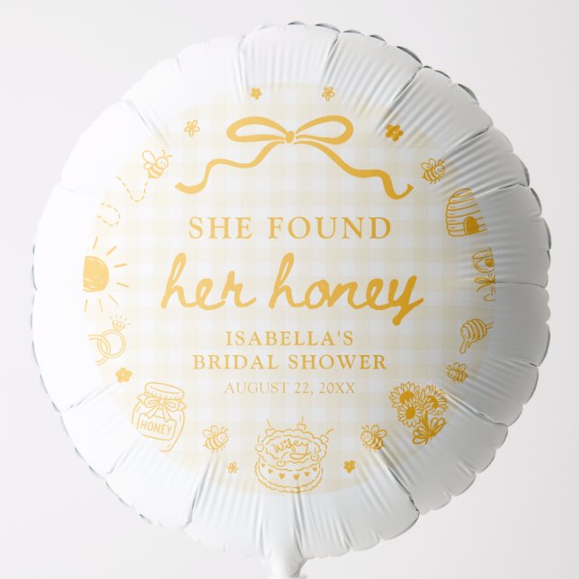 Yellow Gingham She Found Her Honey Bridal Shower Balloon (Front)