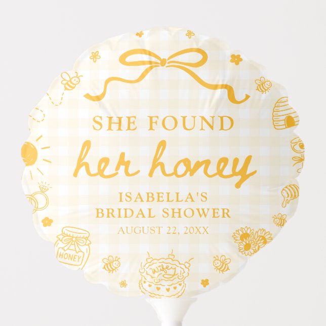 Yellow Gingham She Found Her Honey Bridal Shower Balloon (Front)