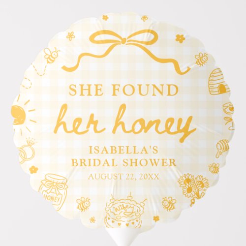 Yellow Gingham She Found Her Honey Bridal Shower Balloon