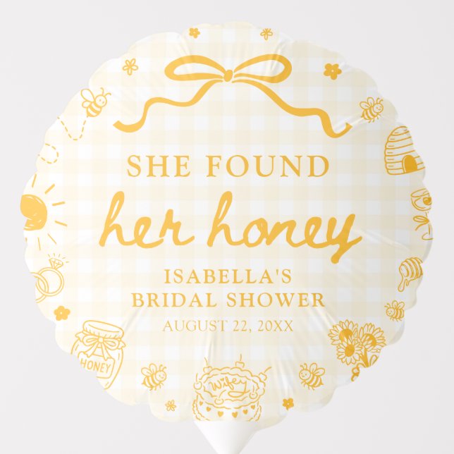 Yellow Gingham She Found Her Honey Bridal Shower Balloon (Front)
