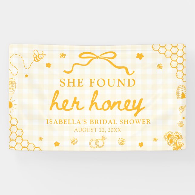 Yellow Gingham She Found Her Honey Bridal Shower Banner (Horizontal)