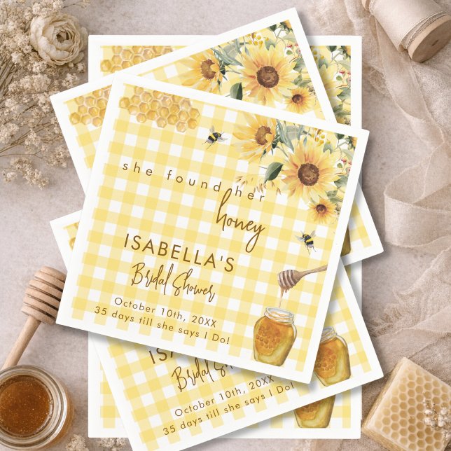 Yellow Gingham She Found Her Honey Bridal Shower Napkins (Creator Uploaded)