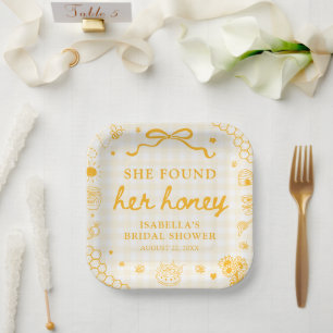Yellow Gingham She Found Her Honey Bridal Shower Paper Plates