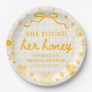 Yellow Gingham She Found Her Honey Bridal Shower Paper Plates