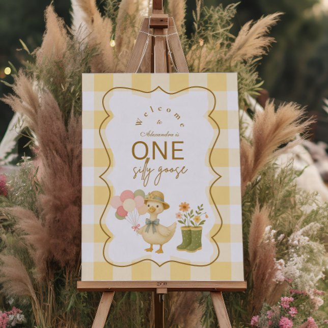  Yellow Gingham Silly Goose 1st Birthday Foam Board (Creator Uploaded)