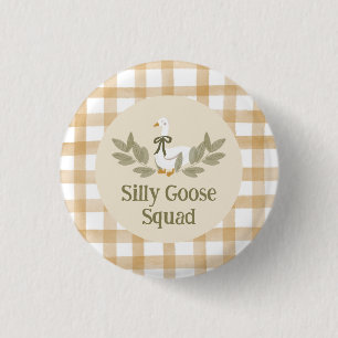 Yellow Gingham Silly Goose Birthday Party Button