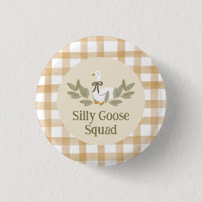 Yellow Gingham Silly Goose Birthday Party  Button (Front)