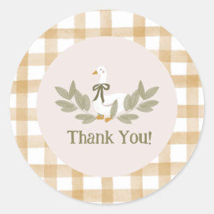 Yellow Gingham Silly Goose Birthday Party Classic Round Sticker