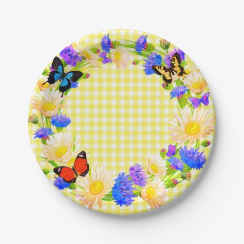 Yellow Gingham Springtime Paper Plates