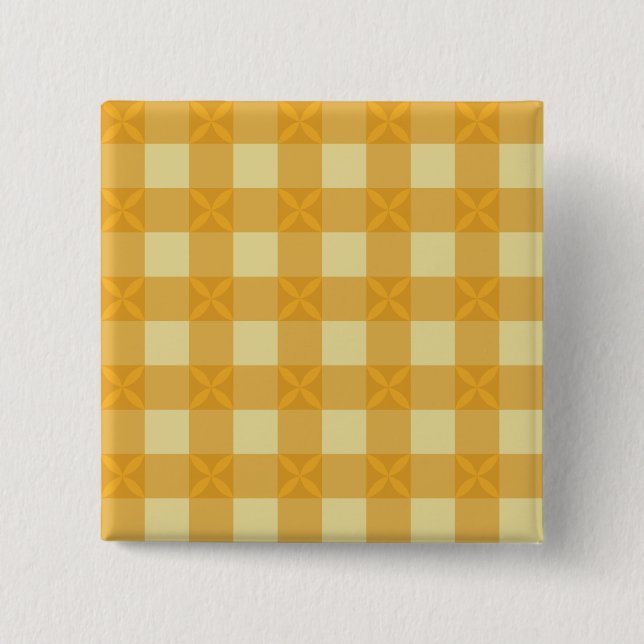 Yellow Gingham & Yellow Petals Button  (Front)