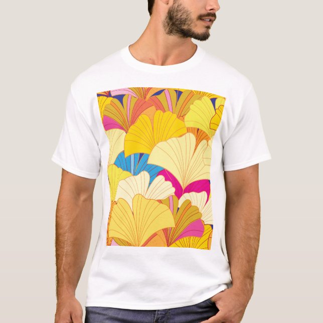 Yellow gingko leaves, seamless pattern. T-Shirt (Front)