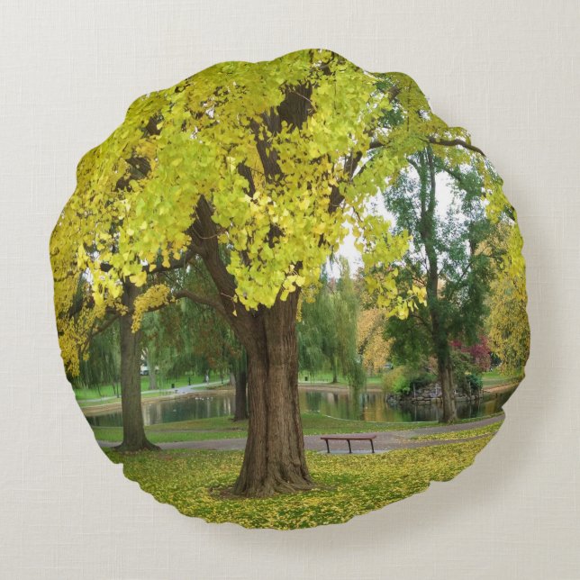 Yellow Gingko Tree Round Pillow (Back)