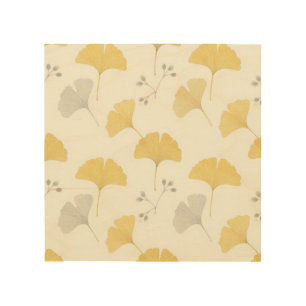 Yellow Ginkgo Fan Leaves Repeat Wood Wall Art