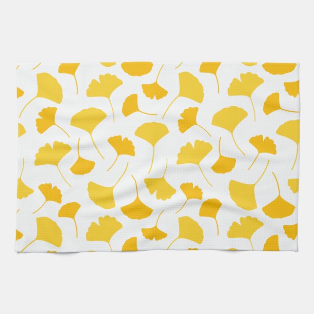 Yellow Ginkgo Leaf Pattern Kitchen Towel (Horizontal)
