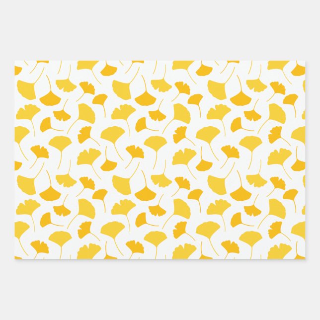 Yellow Ginkgo Leaf Pattern Wrapping Paper Sheets (Front)