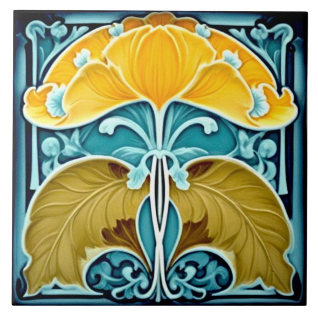 Yellow Ginko Flower Ceramic Tile (Front)