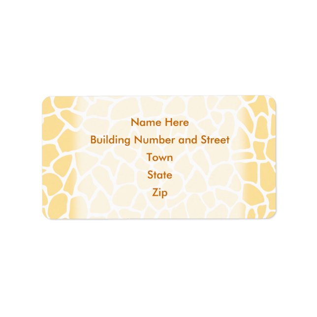 Yellow Giraffe Pattern Animal Print Design. Label (Front)
