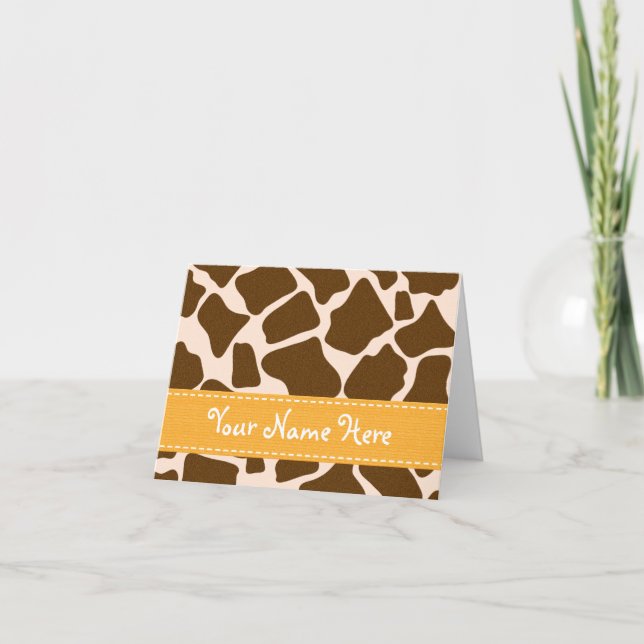 Yellow Giraffe Print Note Cards Personalized (Front)