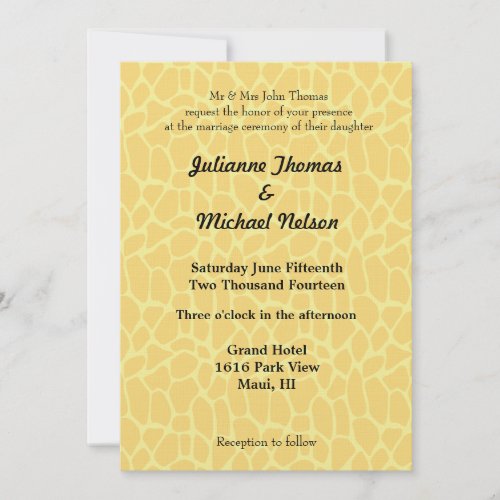 Yellow Giraffe Print Wedding Invitation