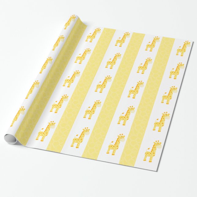 Yellow Giraffe Print Wrapping Paper (Unrolled)