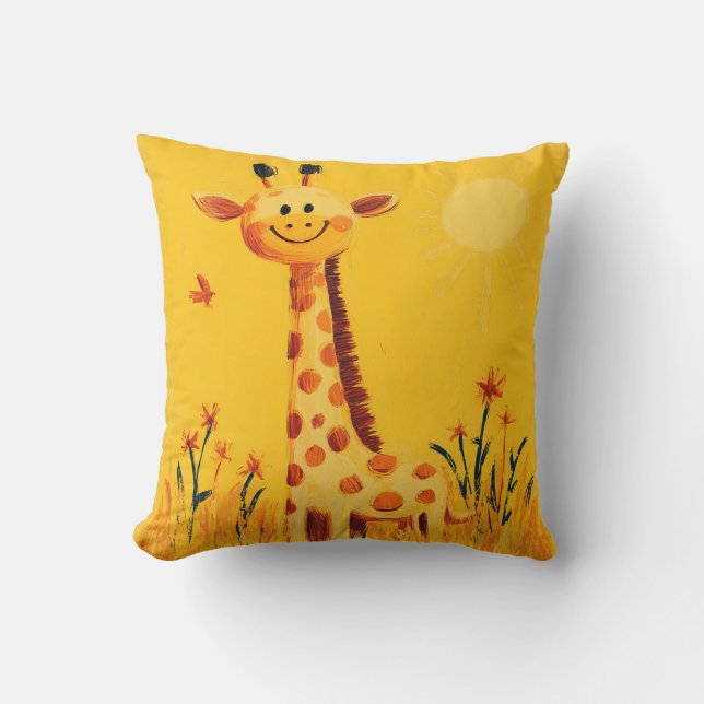 Yellow Giraffe Sunny Safari Kids Room Nursery  Throw Pillow (Front)
