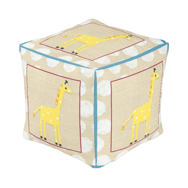 Yellow Giraffe with White Polka Dots Pouf (Angled Front)