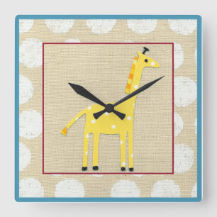 Yellow Giraffe with White Polka Dots Square Wall Clock