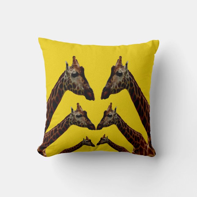 Yellow Giraffes Throw Cushion, Pillow (Front)