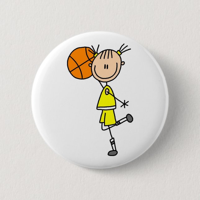 Yellow Girl Basketball Player T-shirts and Gifts Button (Front)